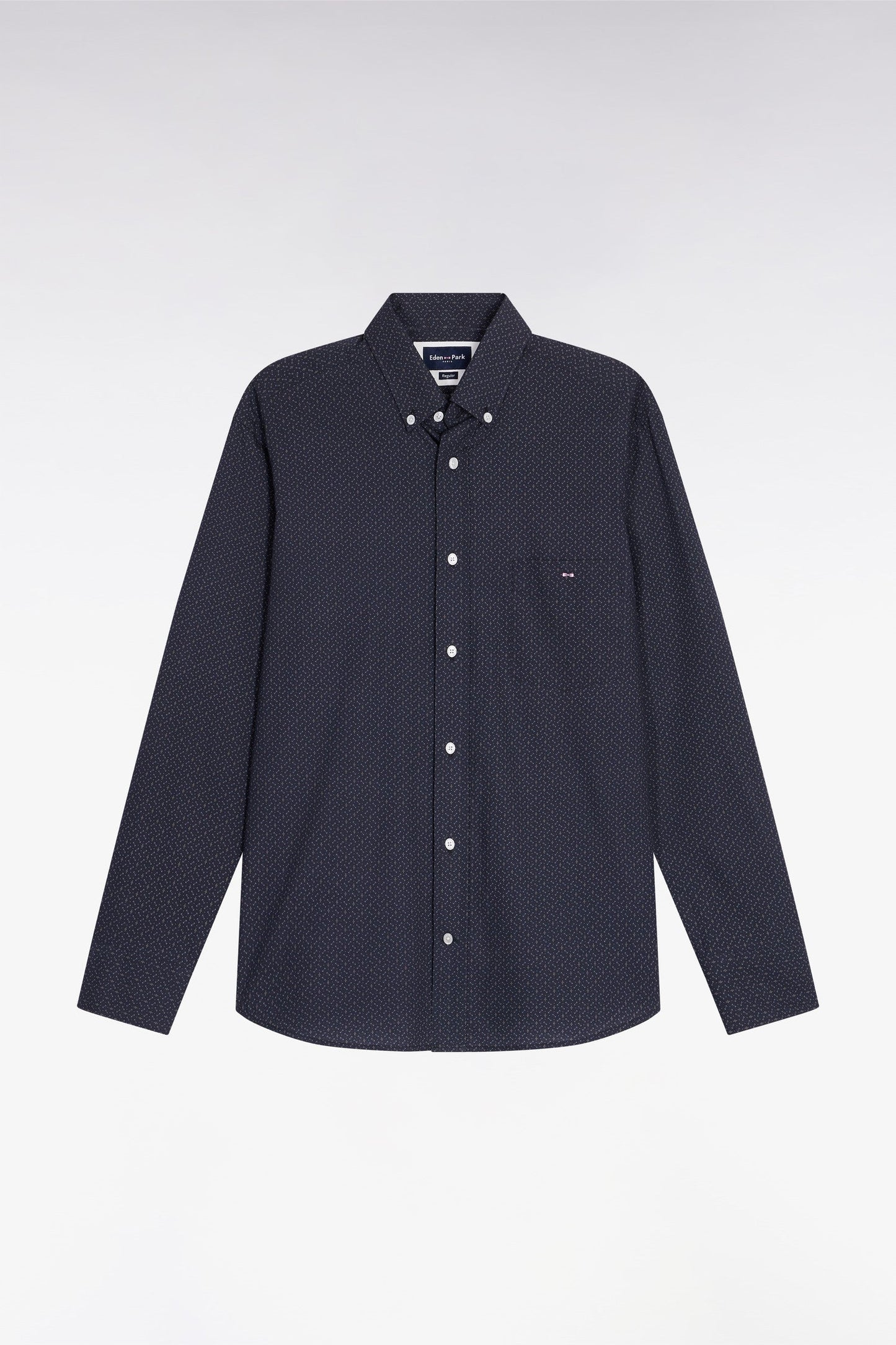 Chemise en coton gris à micro-motifs coupe droite