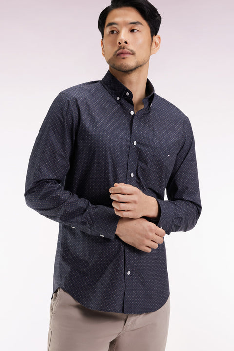 Chemise en coton marron à micro-motifs coupe droite - Image 3