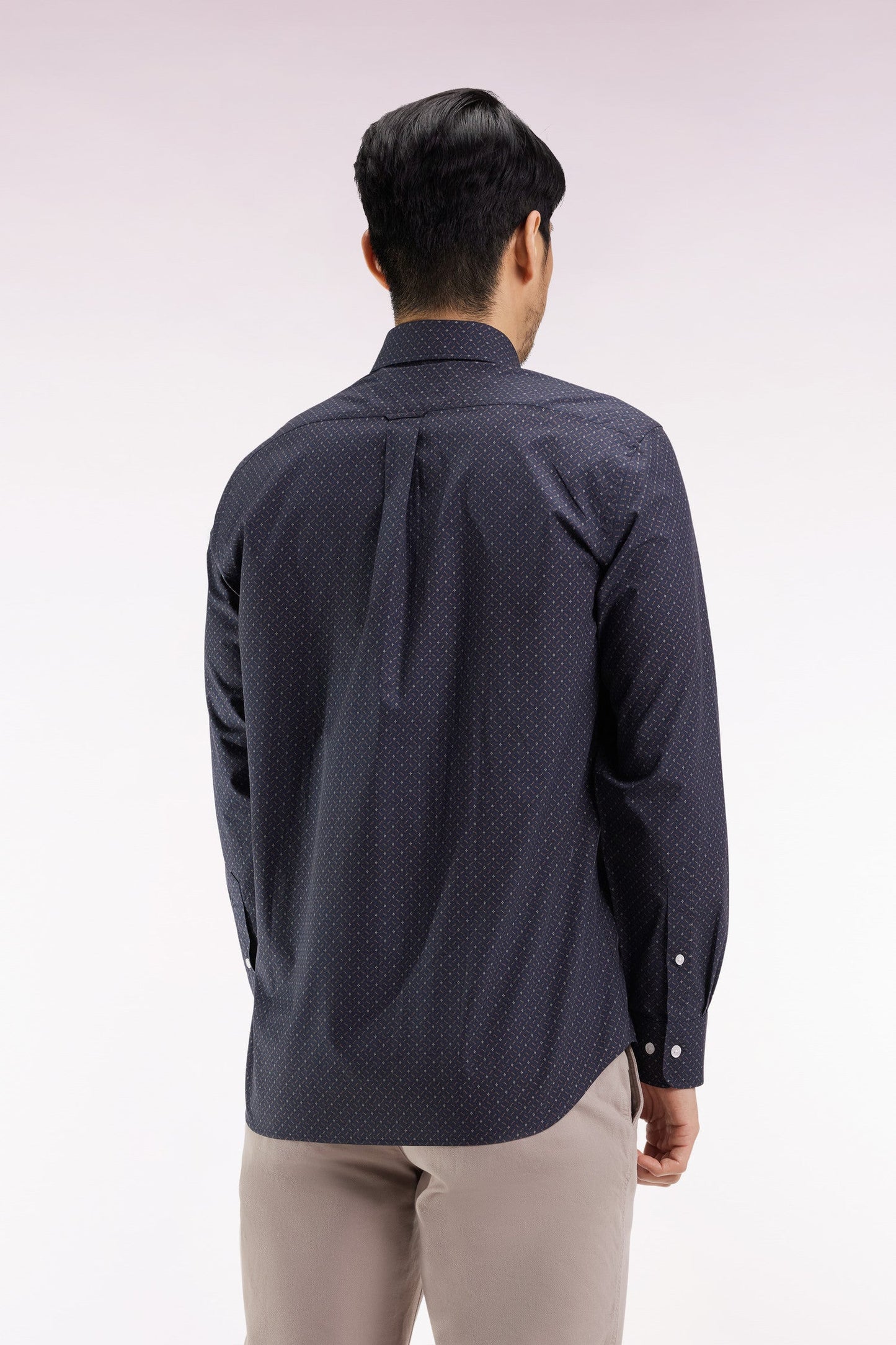 Chemise en coton marron à micro-motifs coupe droite