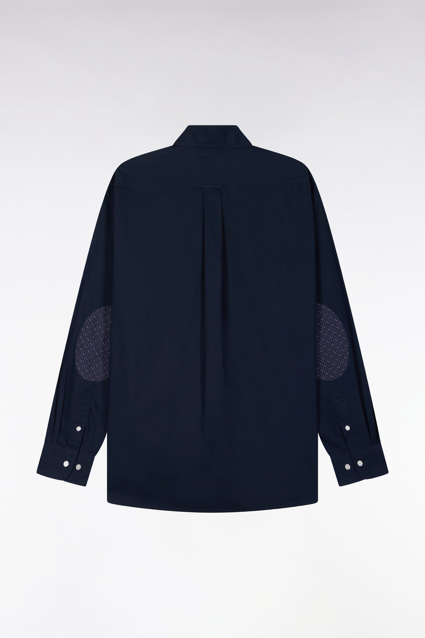 Chemise en coton marine à coudière imprimées coupe droite