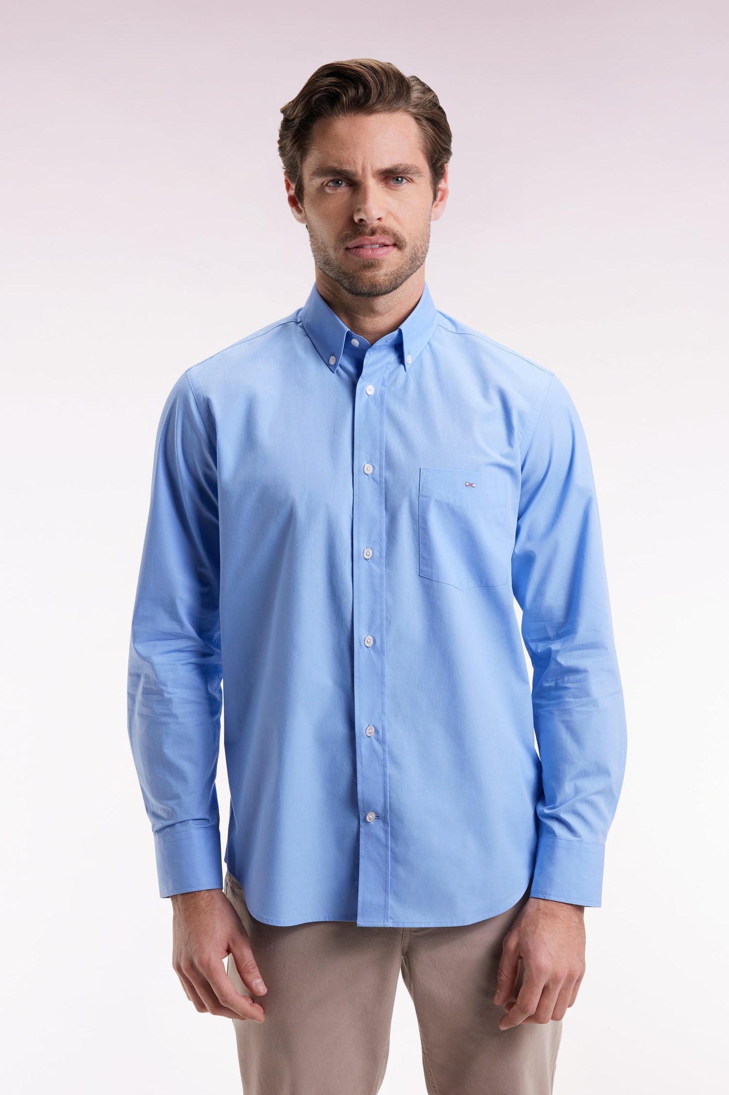Chemise en coton ciel à coudière imprimées coupe droite