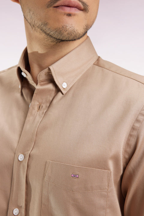 Chemise en coton piqué beige coupe droite - Image 3