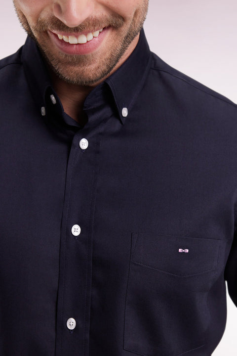 Chemise en coton piqué marine coupe droite - Image 3