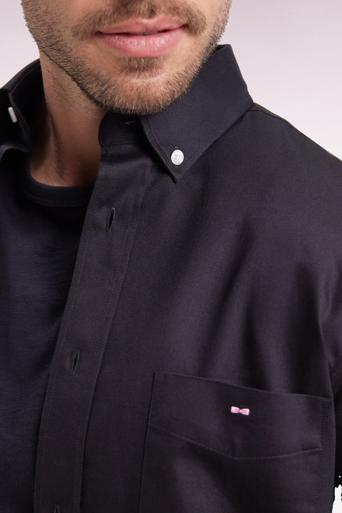 Chemise en coton piqué noir coupe droite - Image 3
