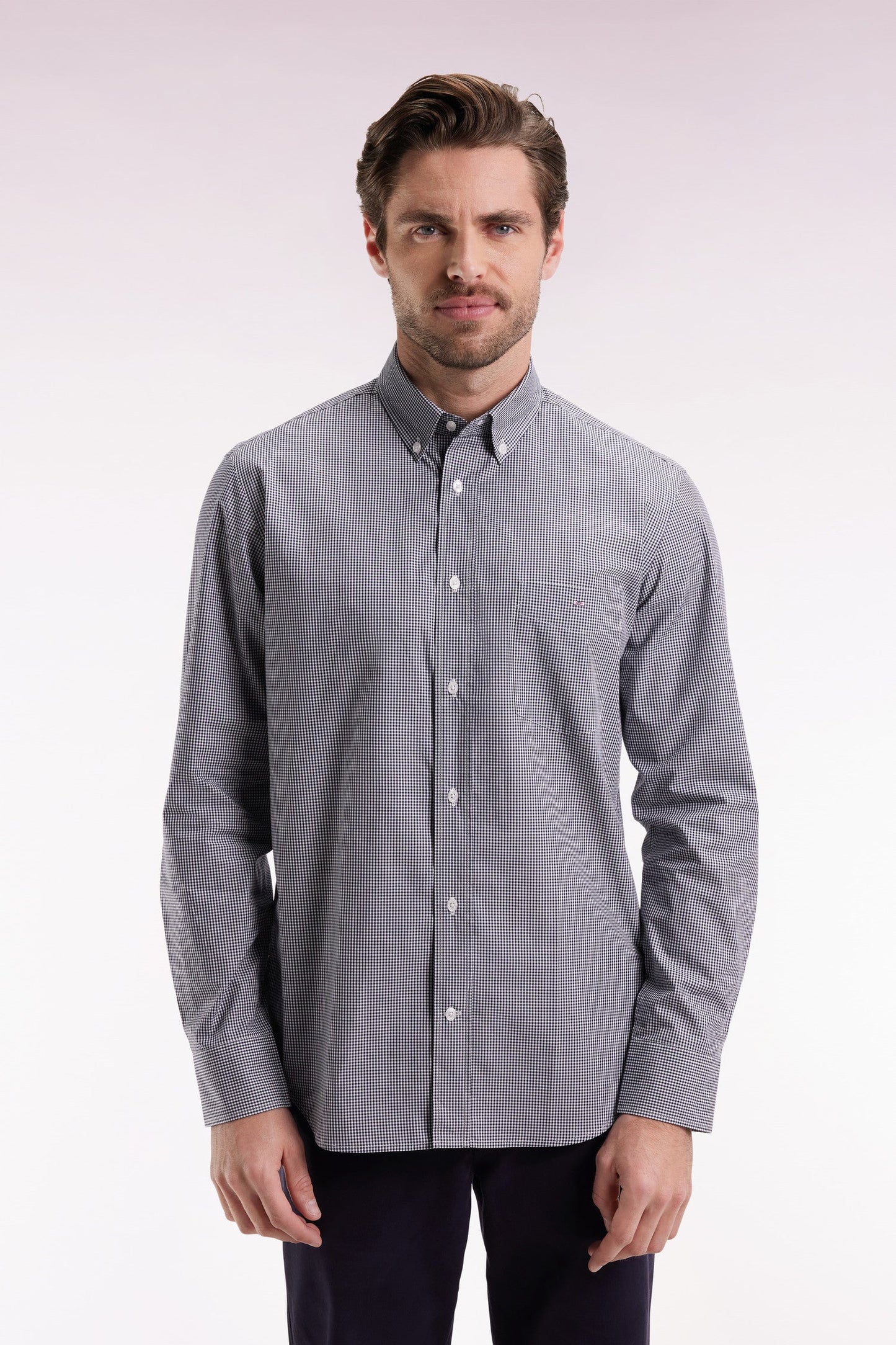 Chemise vichy en popeline de coton marine coupe droite
