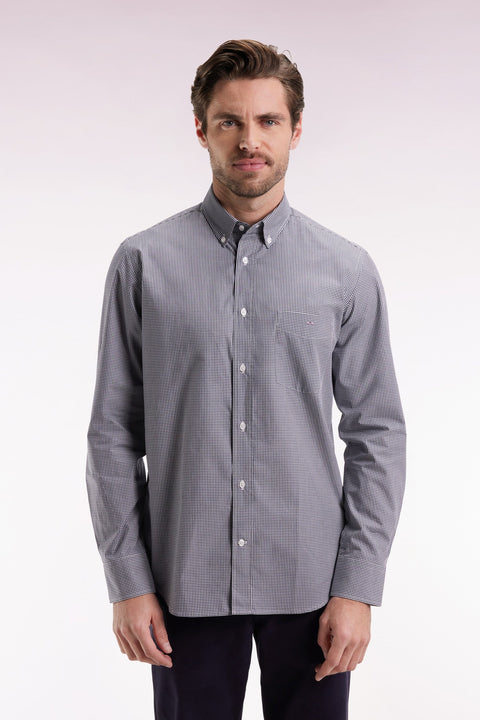 Chemise vichy en popeline de coton marine coupe droite - Image 1