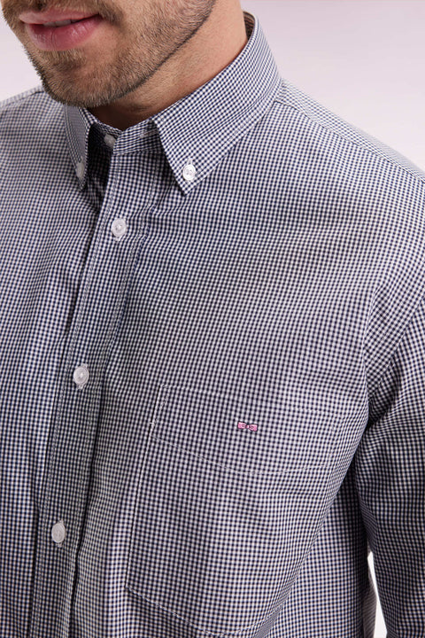 Chemise vichy en popeline de coton marine coupe droite - Image 3