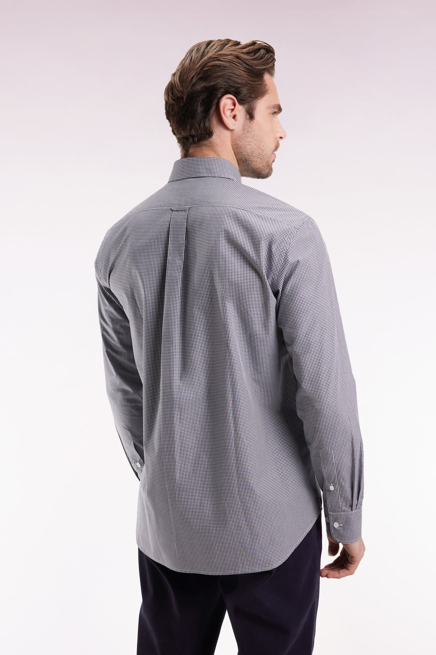Chemise vichy en popeline de coton marine coupe droite