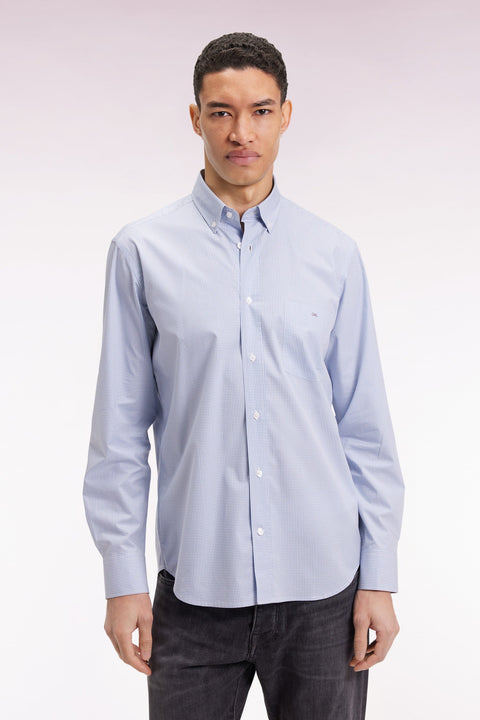 Chemise vichy en popeline de coton bleue coupe droite - Image 1
