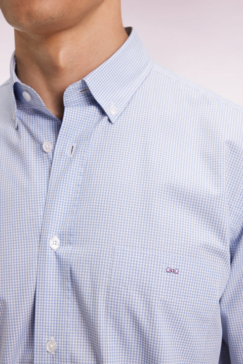 Chemise vichy en popeline de coton bleue coupe droite - Image 3