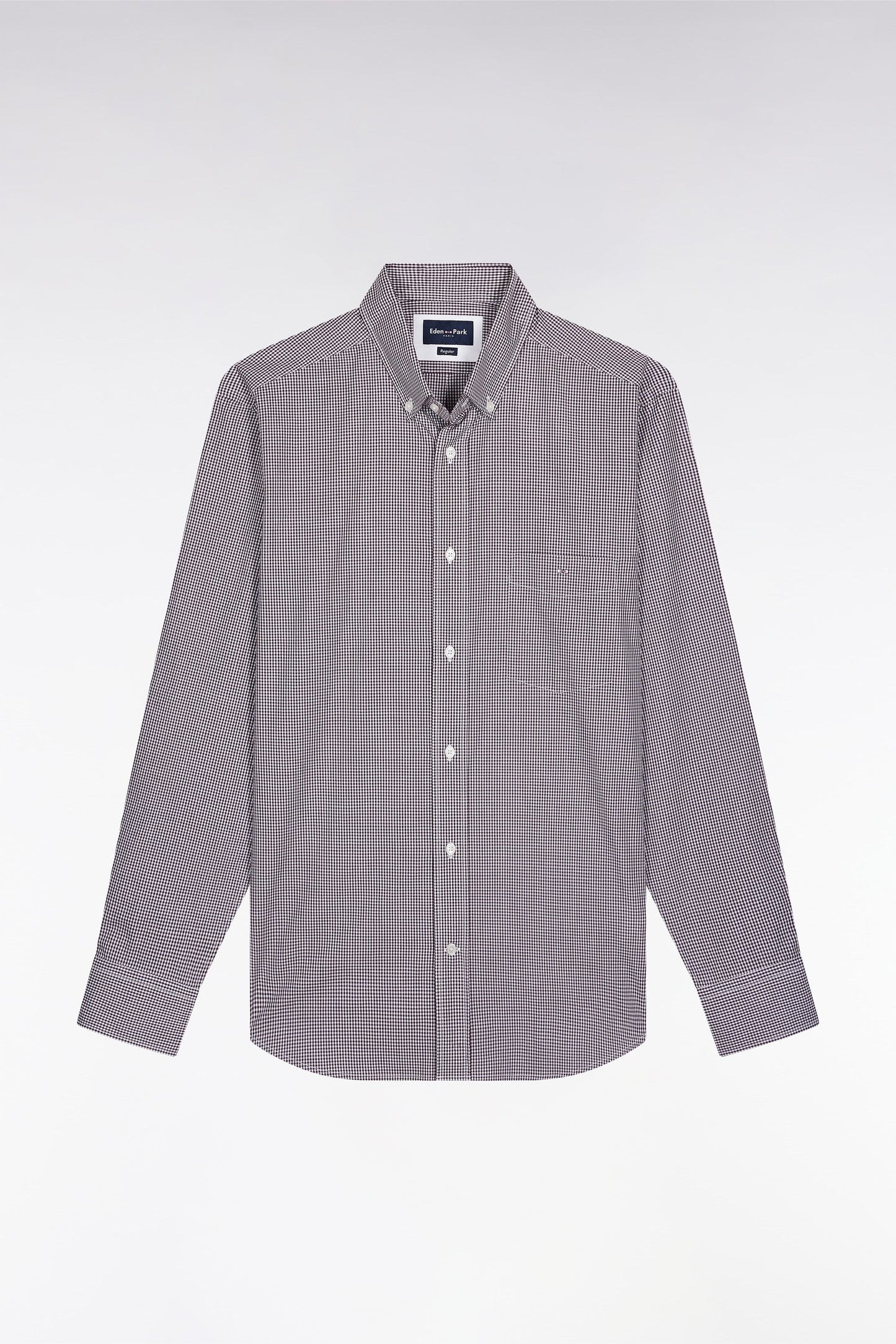 Chemise vichy en popeline de coton bordeaux coupe droite
