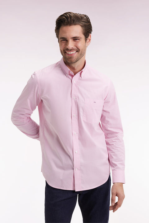 Chemise vichy en popeline de coton rose coupe droite - Image 1