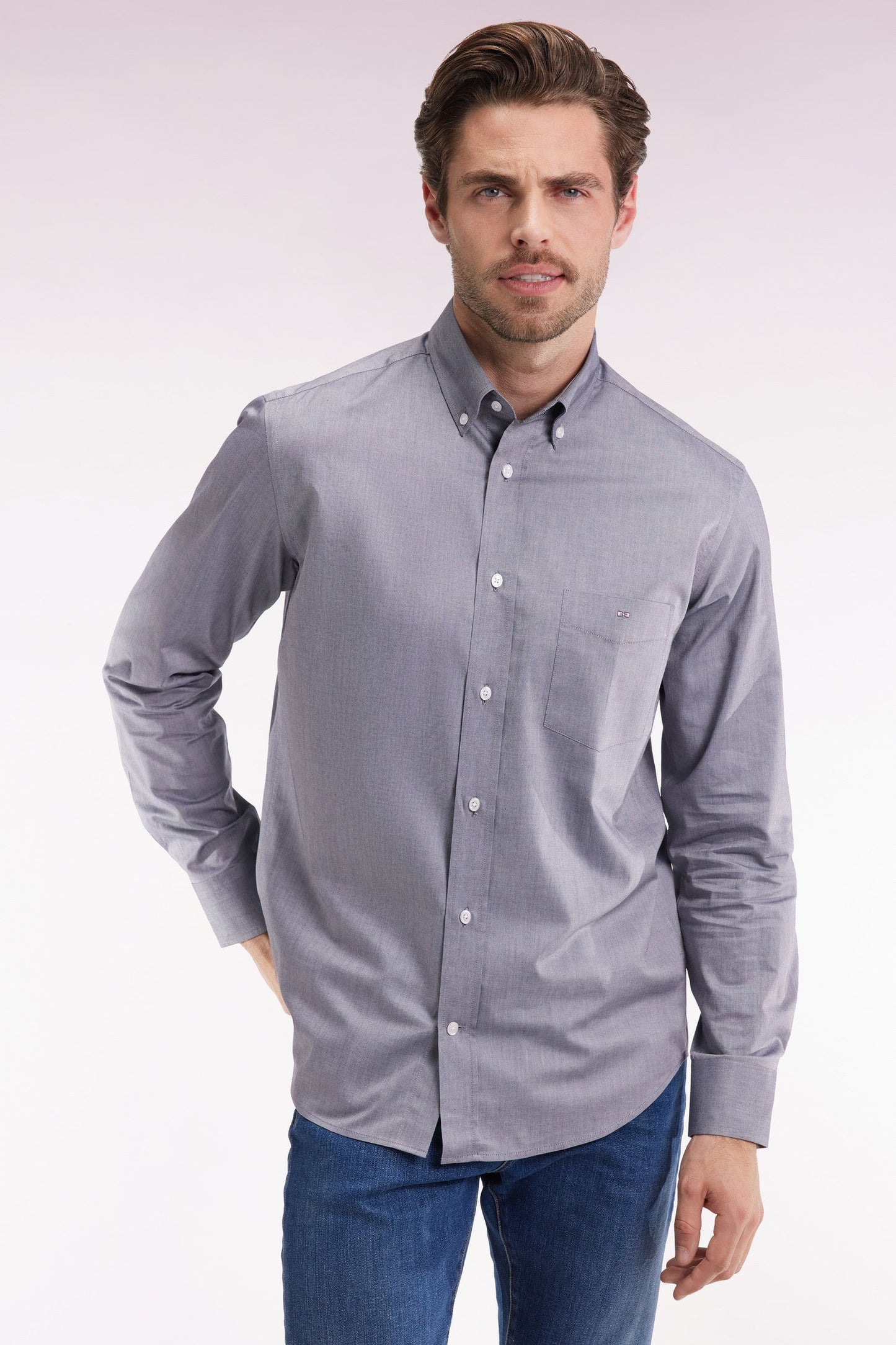 Chemise en coton marine coupe droite