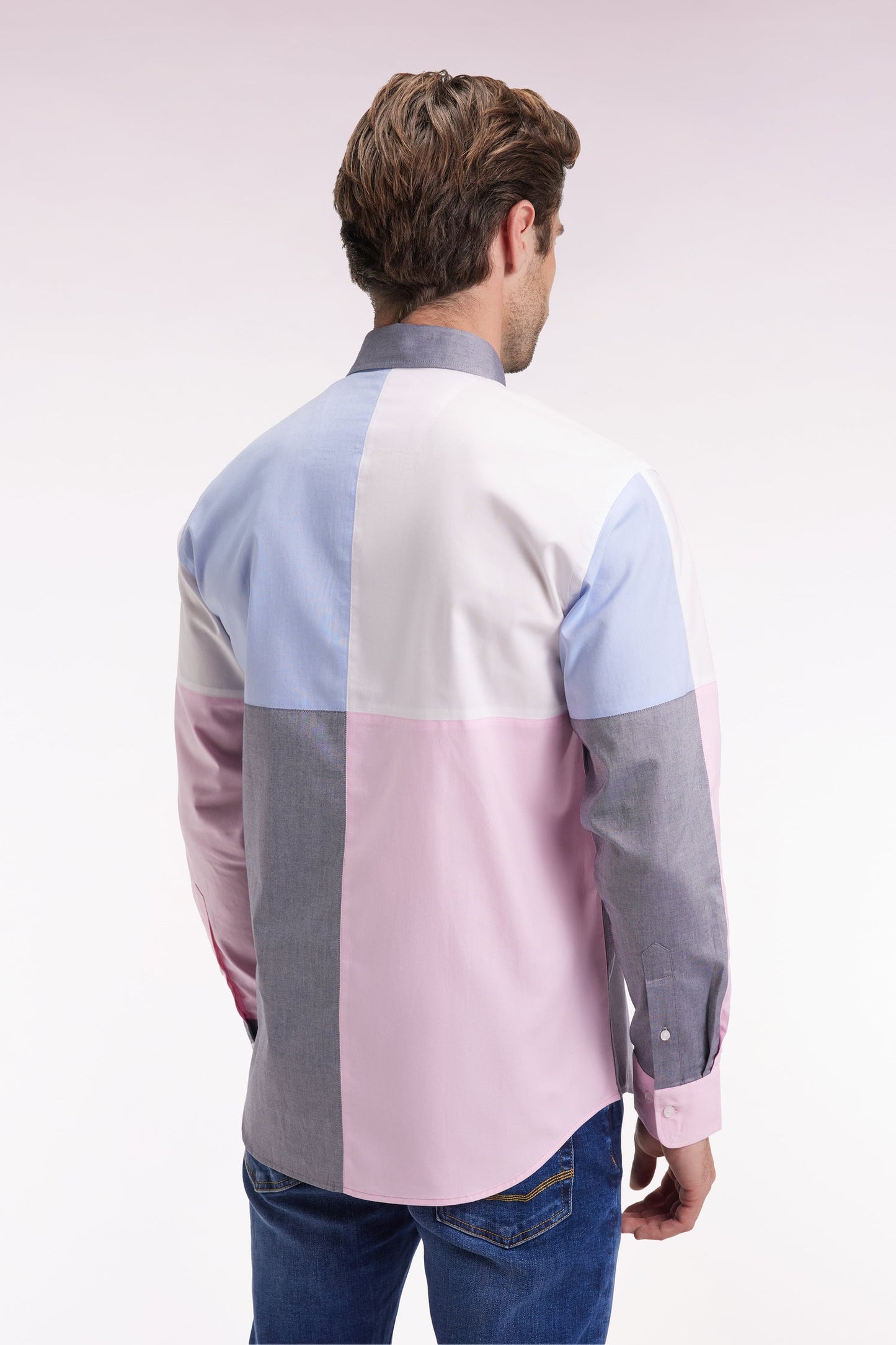 Chemise en coton à motif quatre couleurs coupe droite