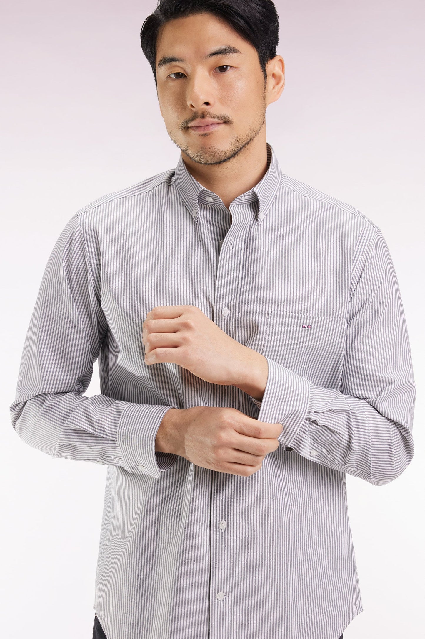 Chemise rayée en coton marine coupe droite
