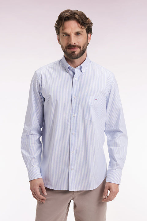 Chemise rayée en coton ciel coupe droite - Image 1