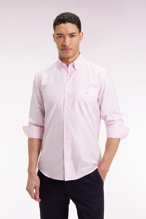 Chemise rayée en coton rose coupe droite - Image 1