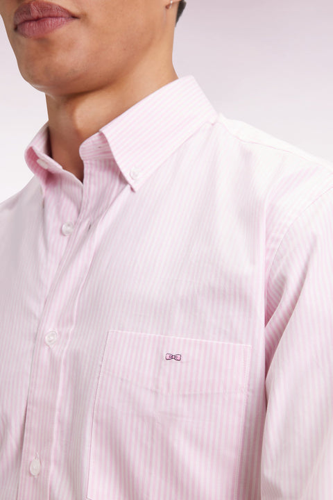 Chemise rayée en coton rose coupe droite - Image 3
