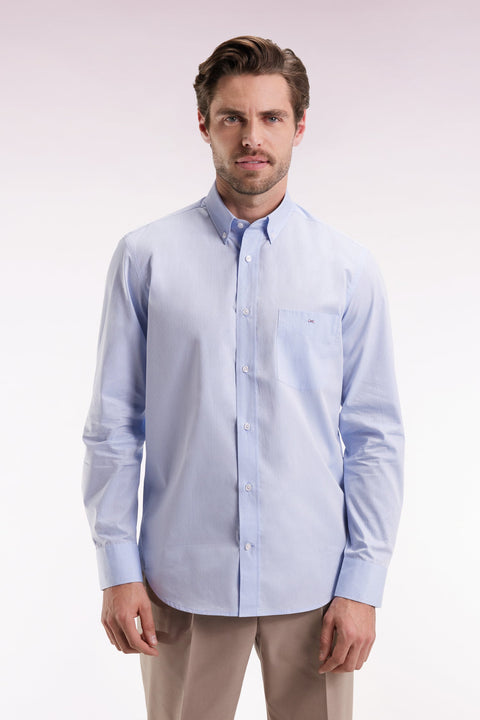 Chemise en coton ciel à micro-motifs jacquard coupe droite - Image 1