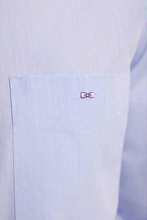 Chemise en coton ciel à micro-motifs jacquard coupe droite - Image 3