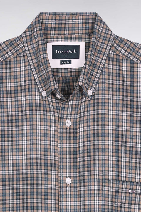 Chemise à carreaux en coton beige coupe droite - Image 2