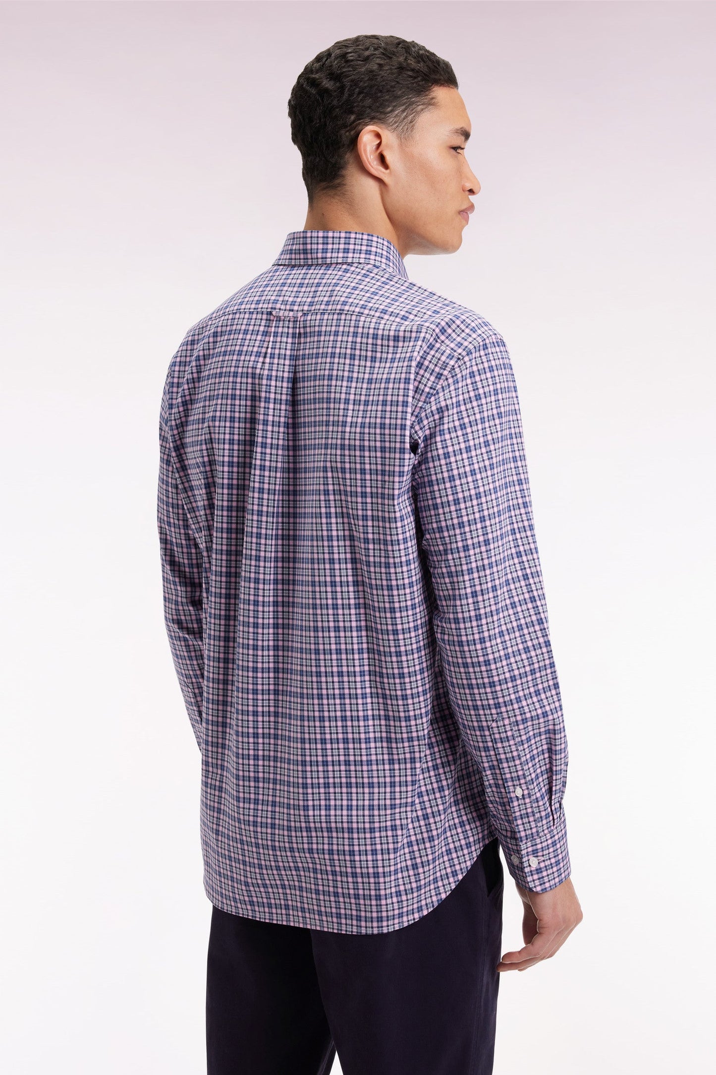 Chemise à carreaux en coton rose coupe droite