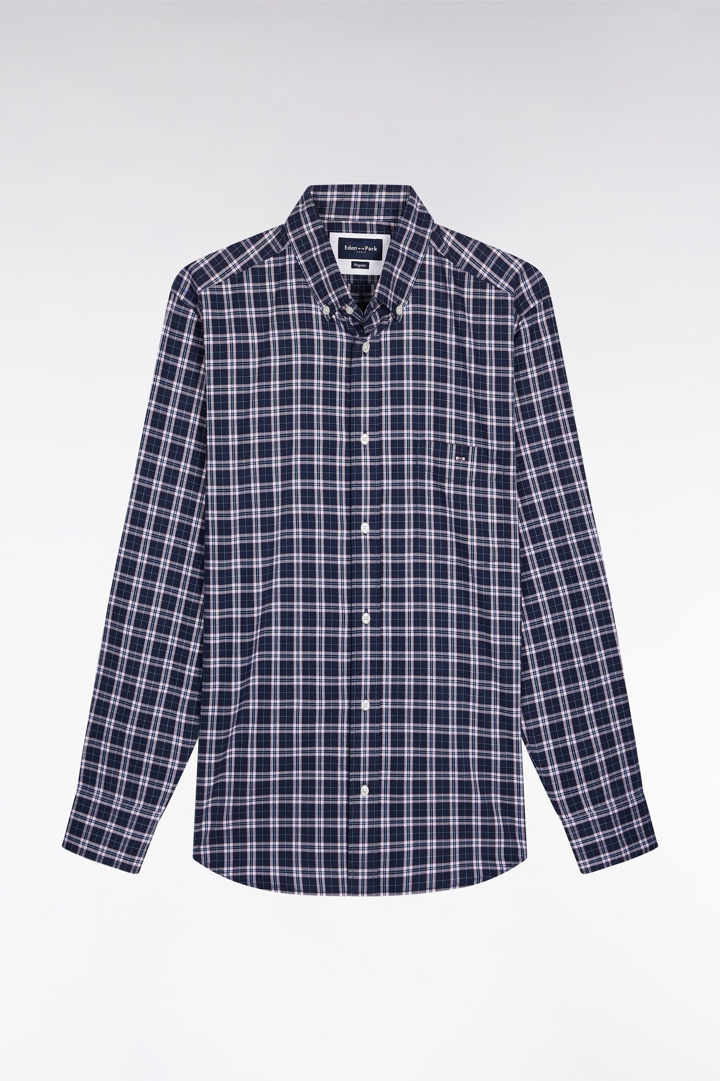 Chemise à carreaux en coton marine et rose coupe droite