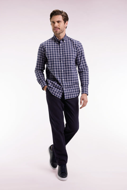 Chemise à carreaux en coton marine et rose coupe droite - Image 3