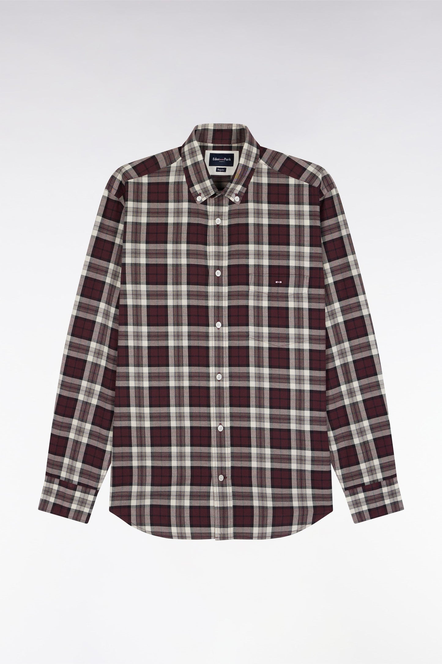 Chemise à carreaux en coton bordeaux coupe droite