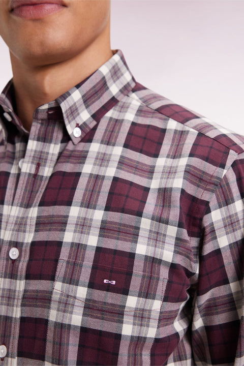 Chemise à carreaux en coton bordeaux coupe droite - Image 3