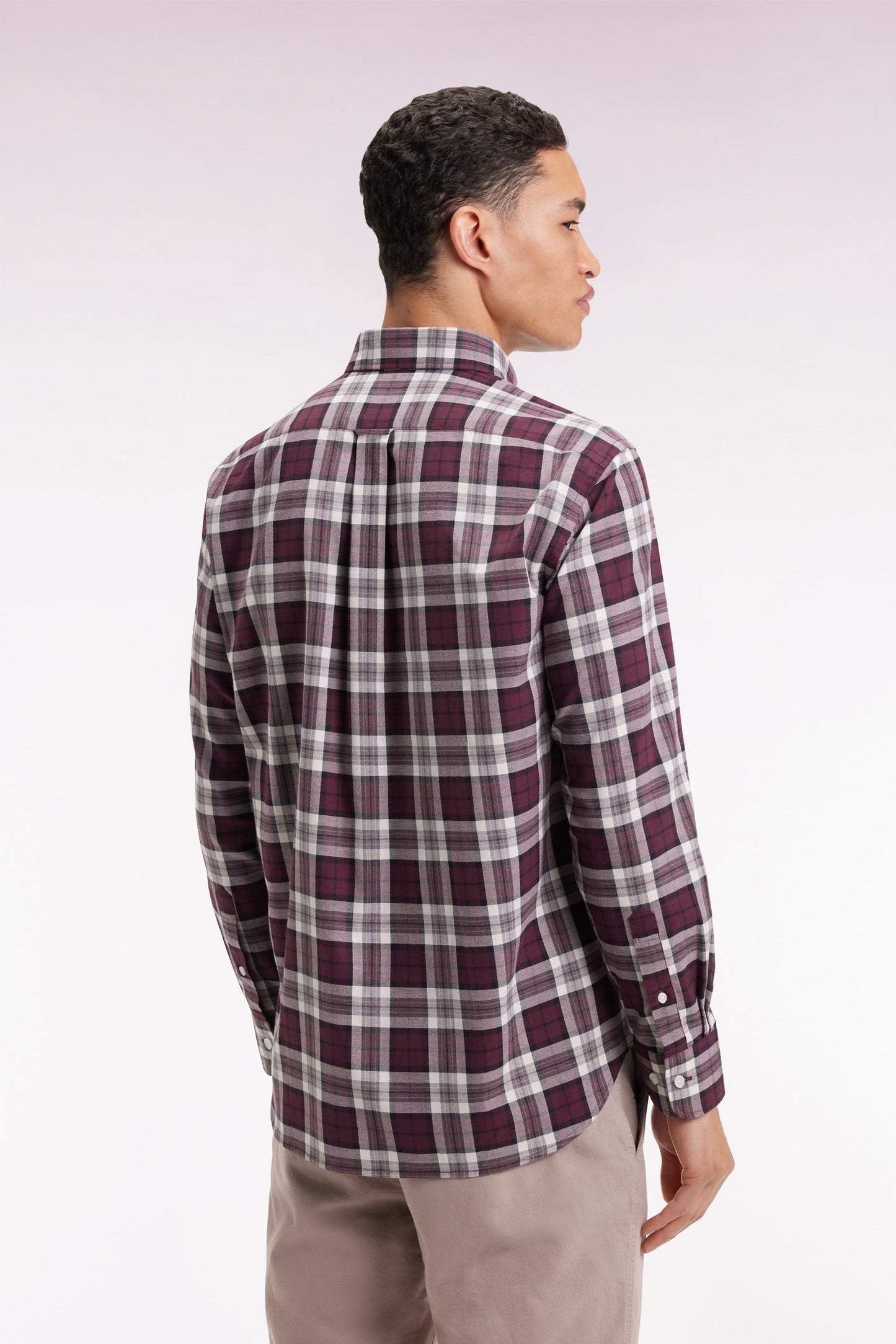 Chemise à carreaux en coton bordeaux coupe droite