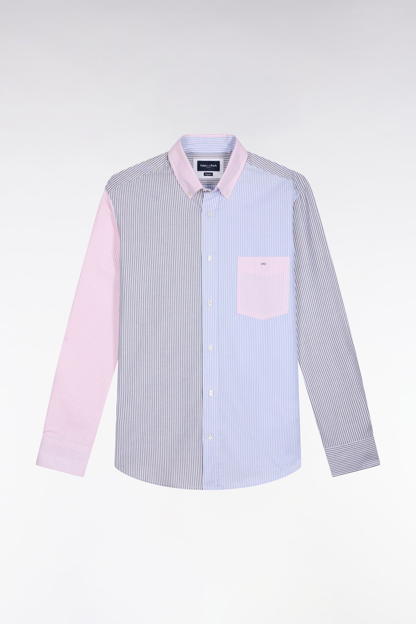 Chemise en twill de coton à rayures trois couleurs coupe droite