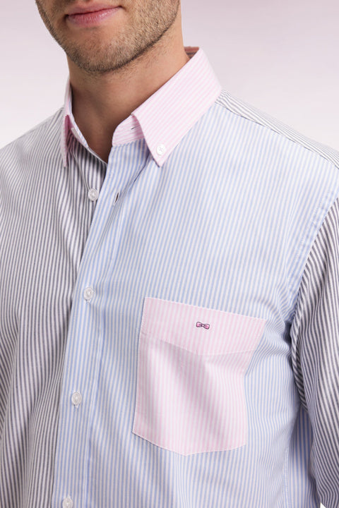 Chemise en twill de coton à rayures trois couleurs coupe droite - Image 3