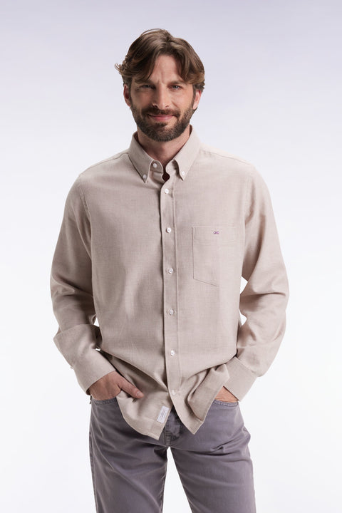 Chemise en flanelle beige coupe droite - Image 1