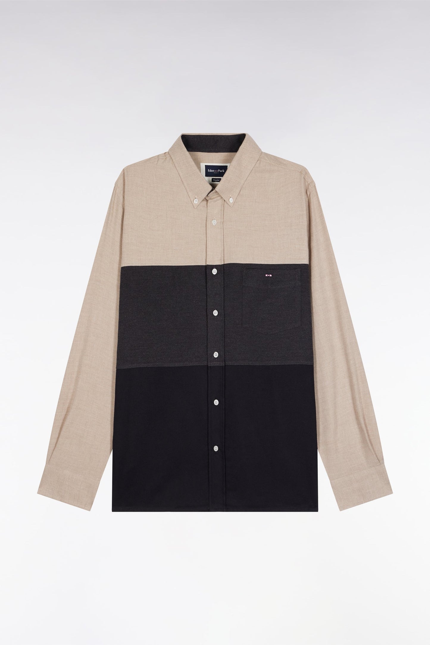 Chemise en flanelle tricolore marine et beige coupe droite