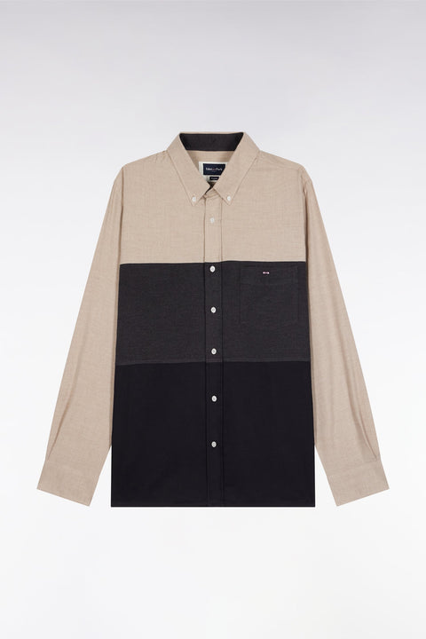 Chemise en flanelle tricolore marine et beige coupe droite - Image 2