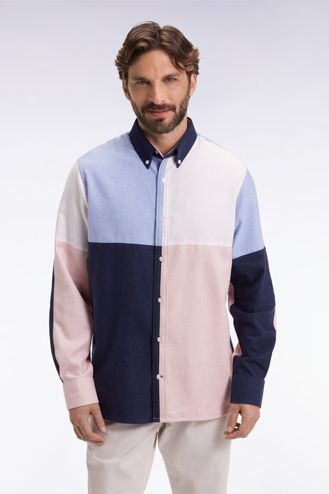 Chemise en coton à motifs damiers quatre couleurs coupe droite - Image 1
