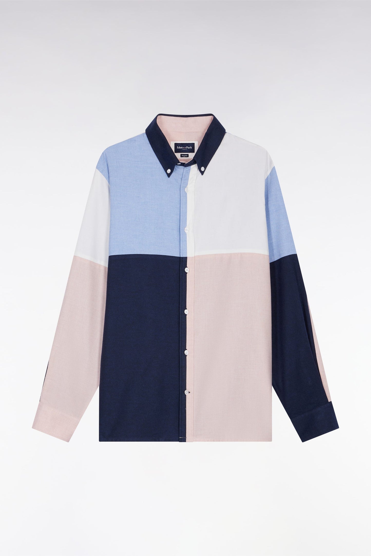 Chemise en coton à motifs damiers quatre couleurs coupe droite