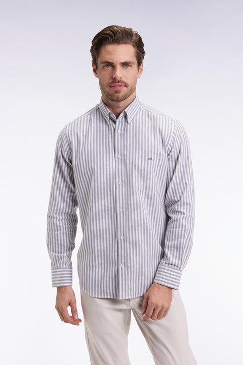 Chemise en coton Pima à rayures bleues et blanches - Image 1