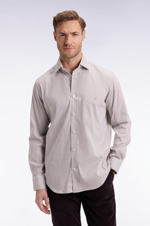 Chemise rayée en coton Pima biologique stretch beige - Image 1