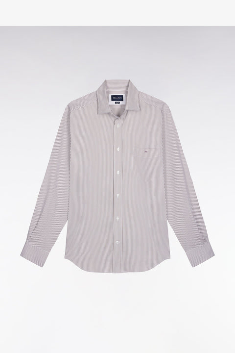 Chemise rayée en coton Pima biologique stretch beige - Image 2