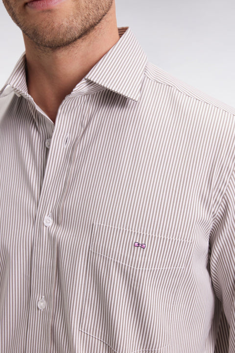Chemise rayée en coton Pima biologique stretch beige - Image 3