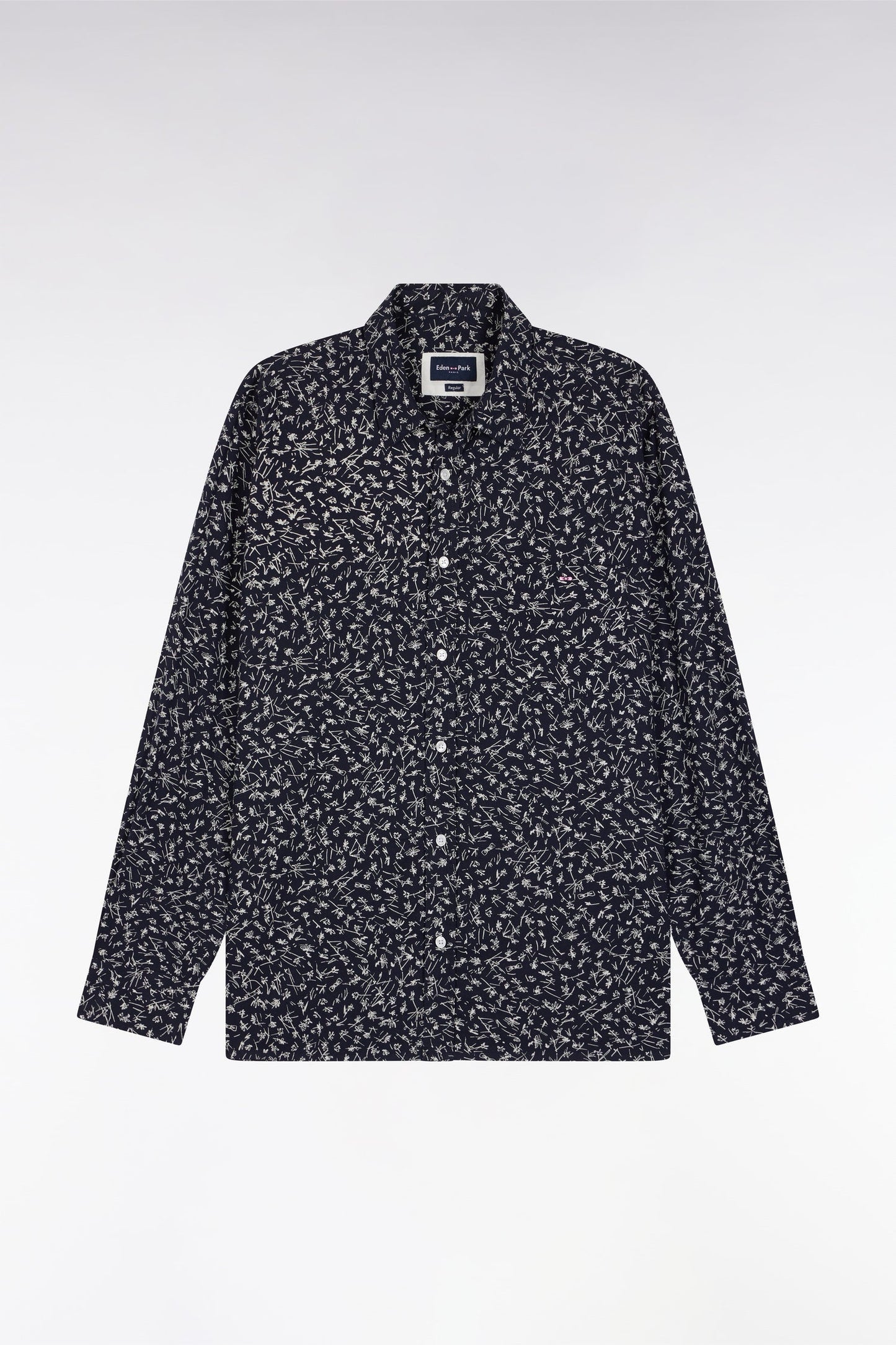 Chemise en coton marine imprimé floral coupe droite