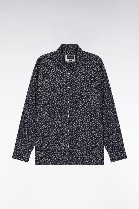 Chemise en coton marine imprimé floral coupe droite - Image 2