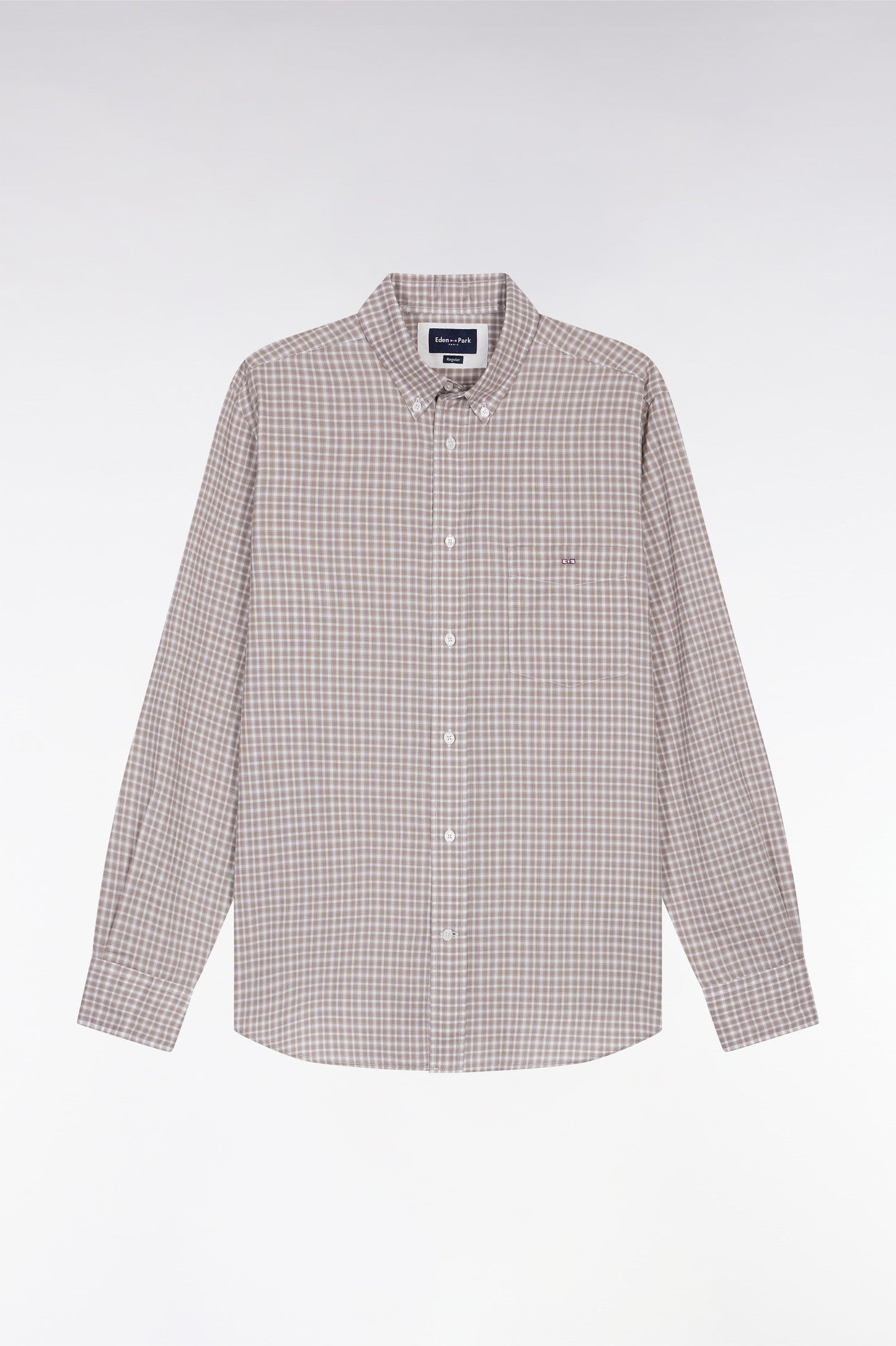 Chemise en coton à carreaux beige coupe droite