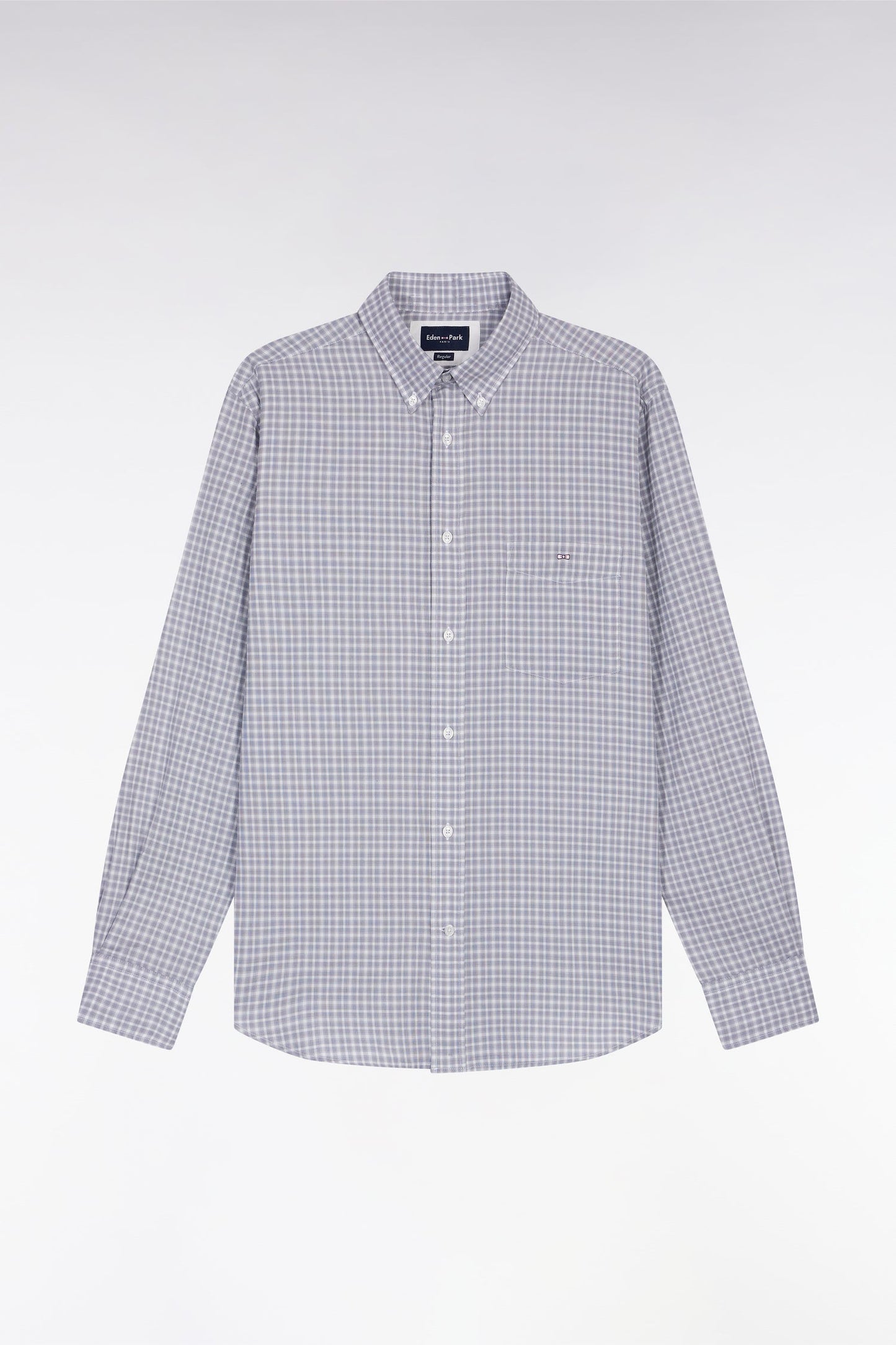Chemise en coton à carreaux gris coupe droite