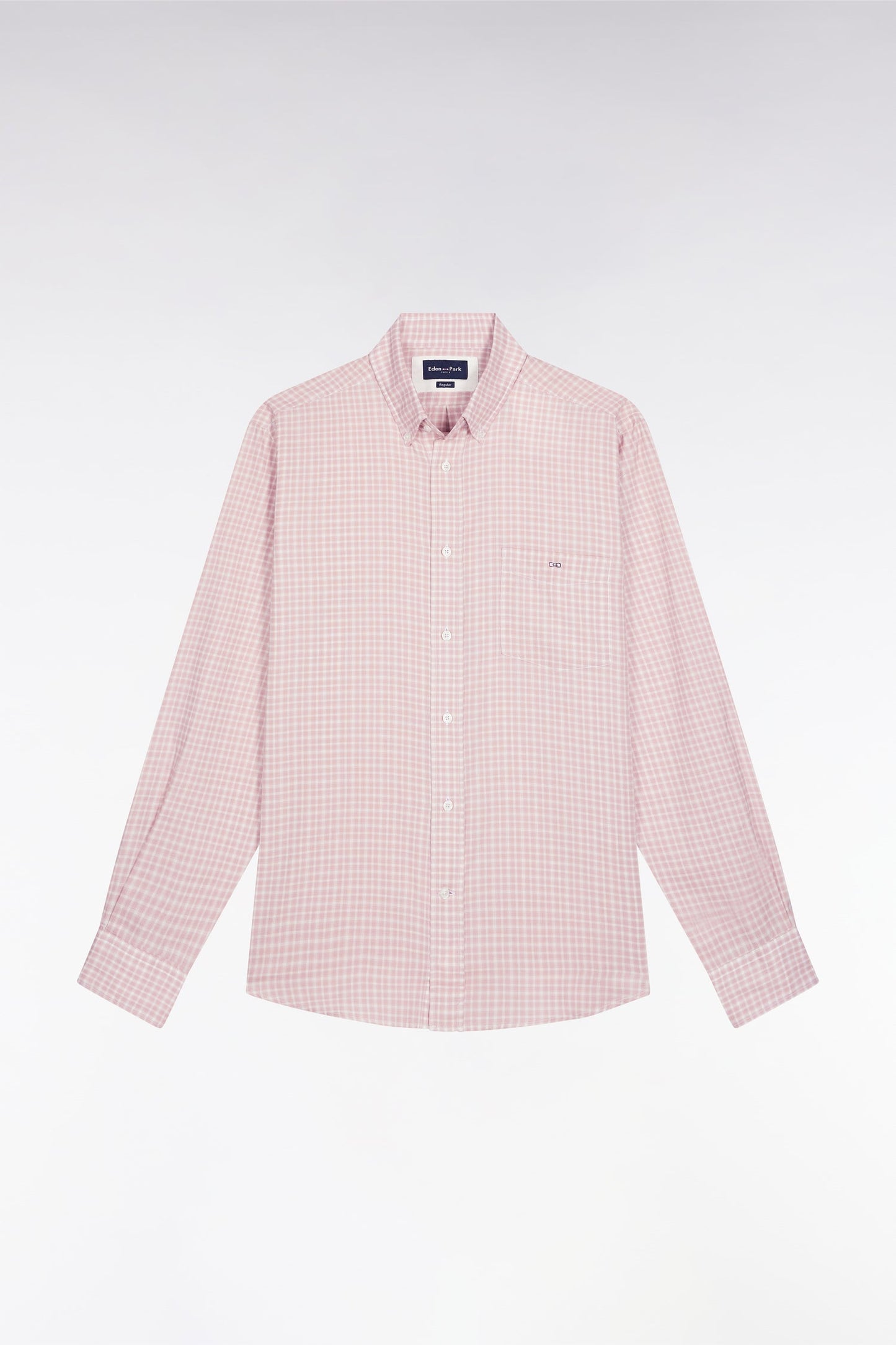 Chemise en coton à carreaux rose coupe droite