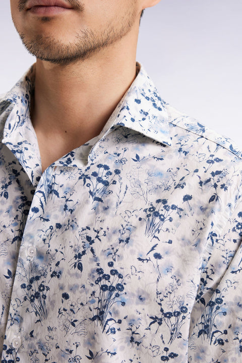Chemise à imprimé floral en coton gris clair coupe droite - Image 3