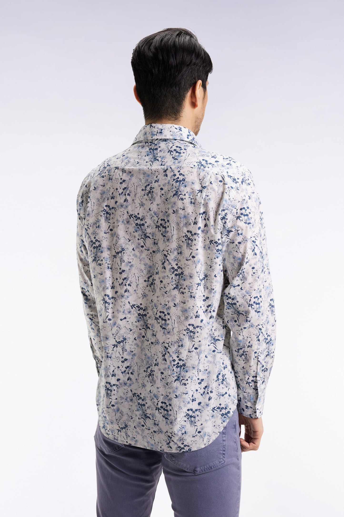 Chemise à imprimé floral en coton gris clair coupe droite