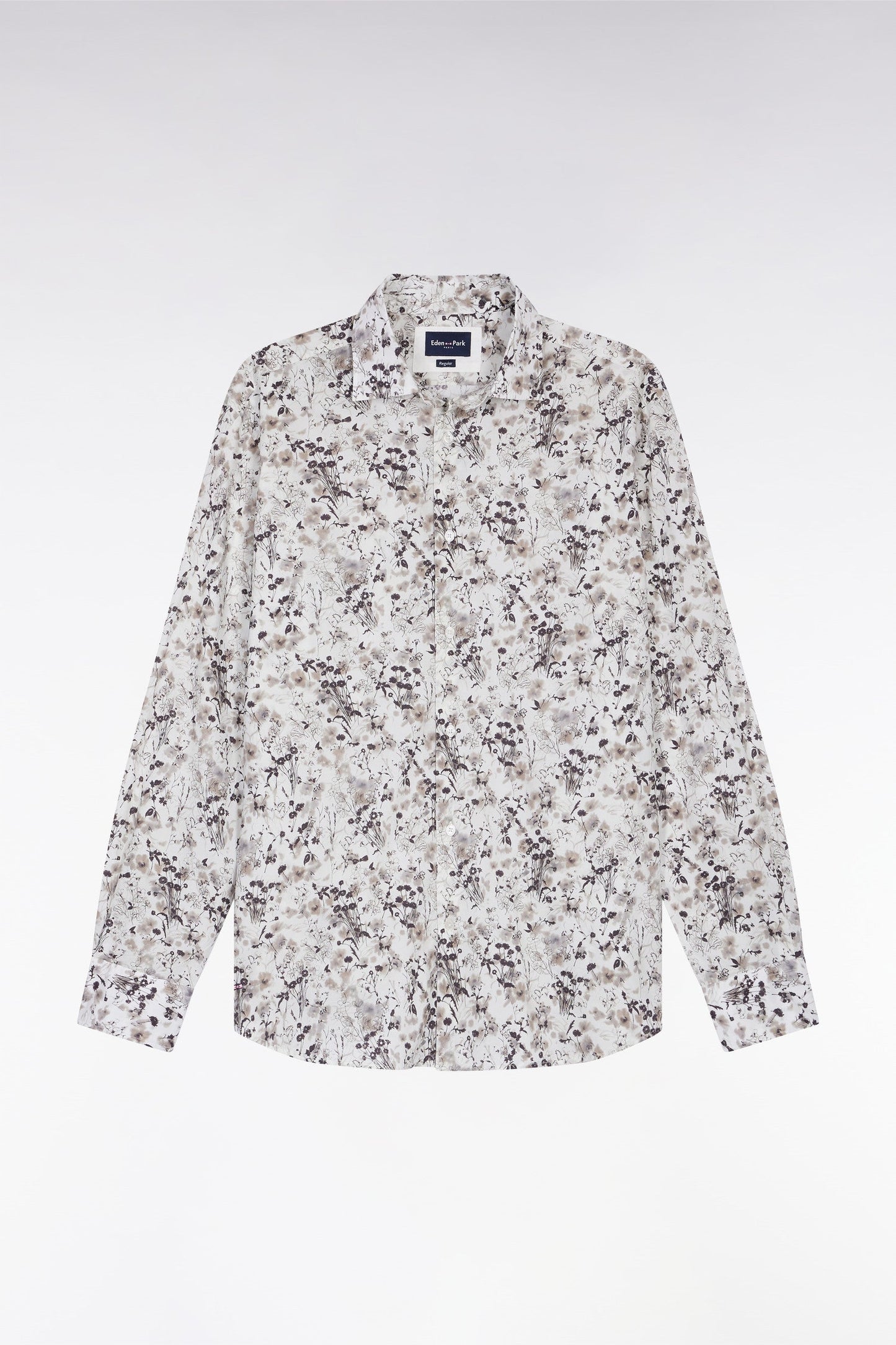 Chemise à imprimé floral en coton marron coupe droite